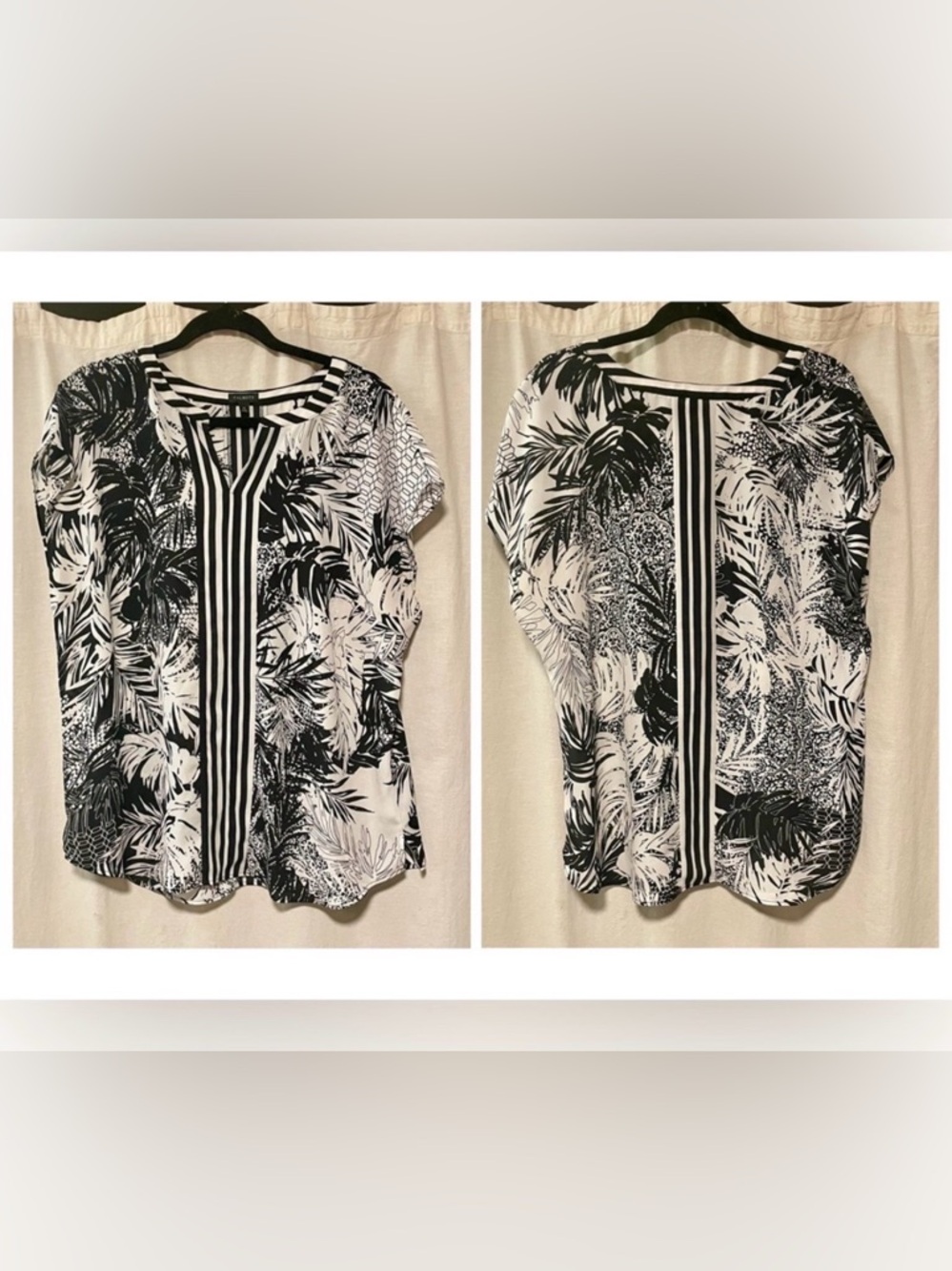 Talbots Black White Floral Palm V-Neck Sleeveless Shirt Blouse Size XL- NWOT - Picture 2 of 9